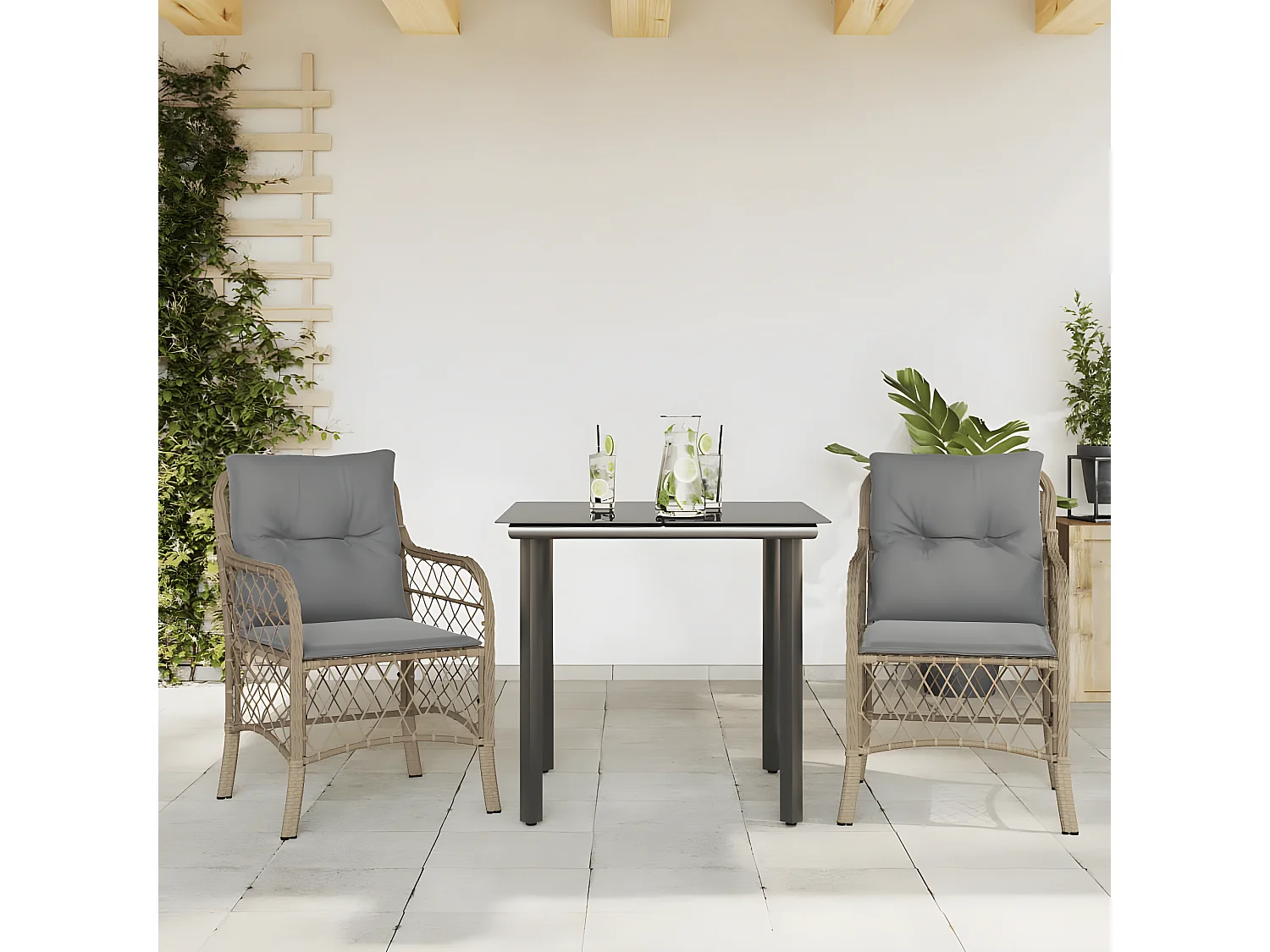 3-delige Bistroset met kussens poly rattan gemengd beige NL492803
