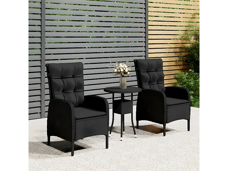 Mobilier de bistro de jardin 3 pcs Résine tressée Noir GFDF54194