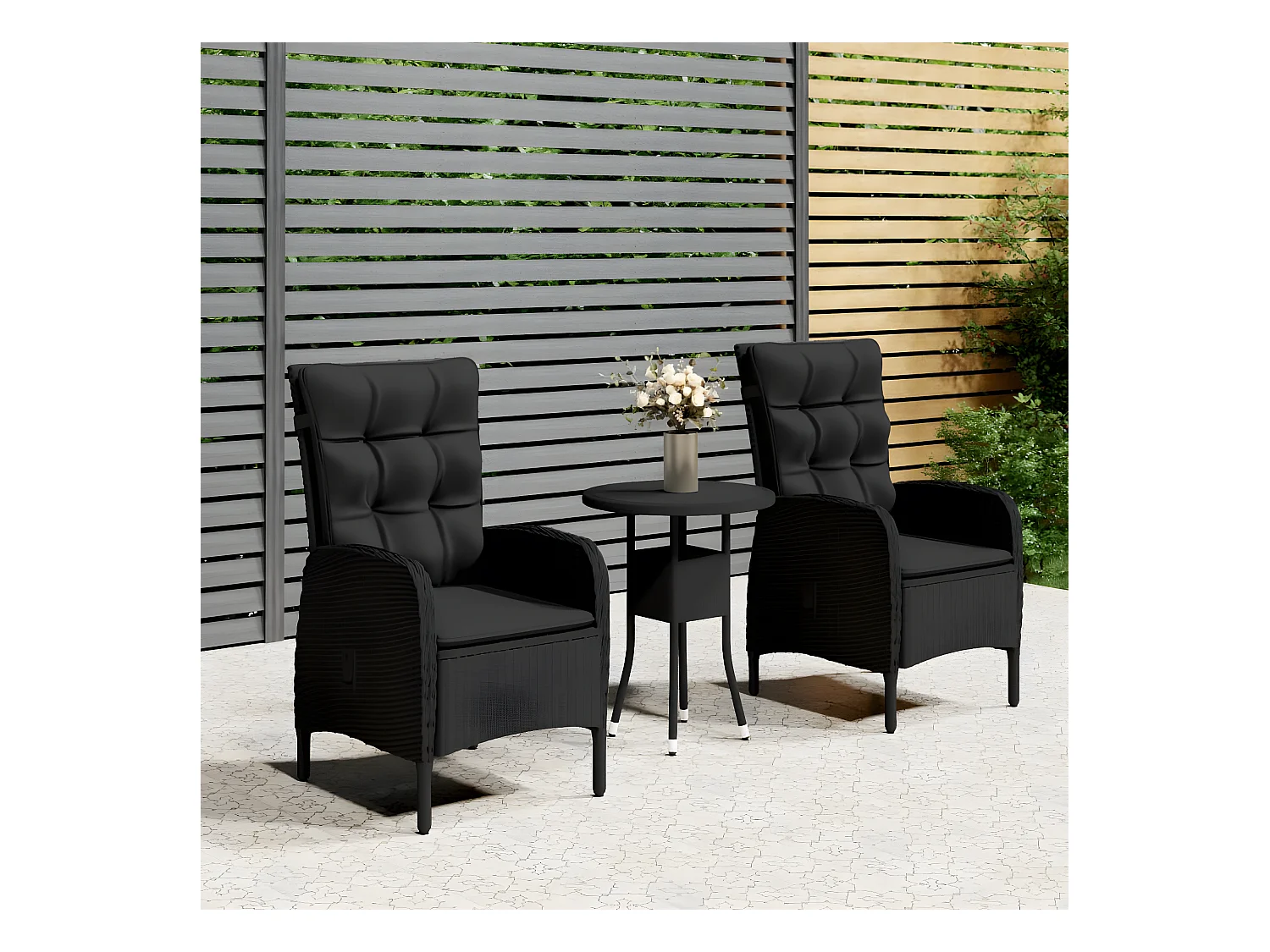 Mobilier de bistro de jardin 3 pcs Résine tressée Noir GFDF54194