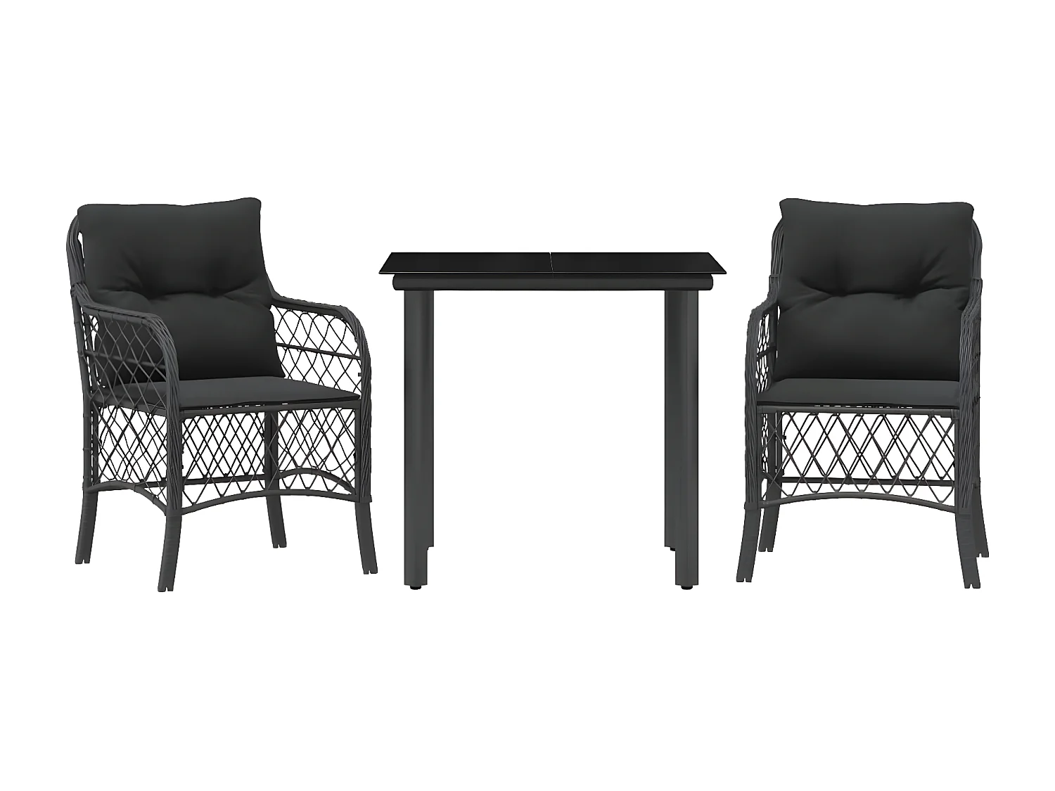 Ensemble de bistro 3 pcs avec coussins noir résine tressée GFDF58447