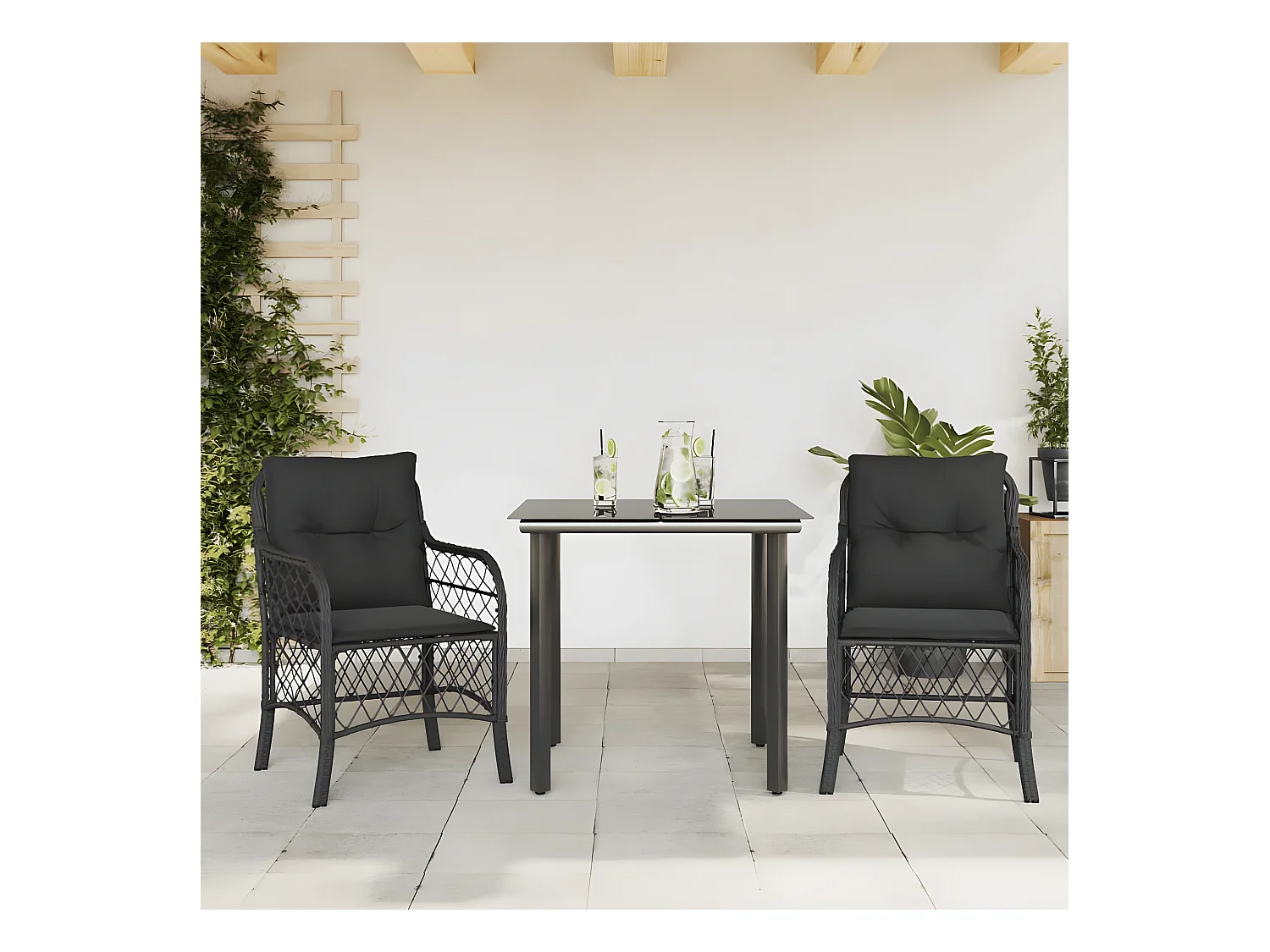 Ensemble de bistro 3 pcs avec coussins noir résine tressée GFDF58447