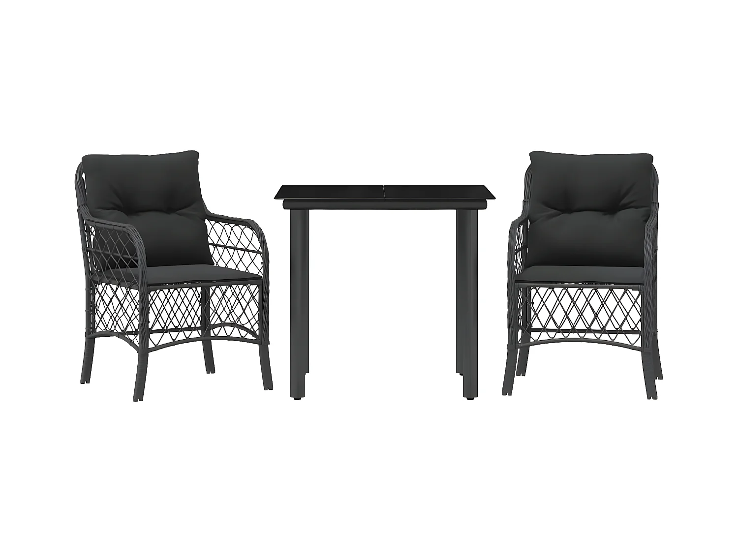 3 pzas Comedor de jardín con cojines ratán sintético negro KOW29688