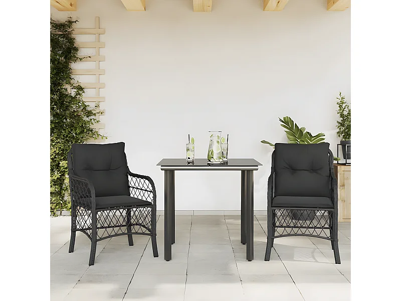 3-delige Bistroset met kussens poly rattan zwart NL851226