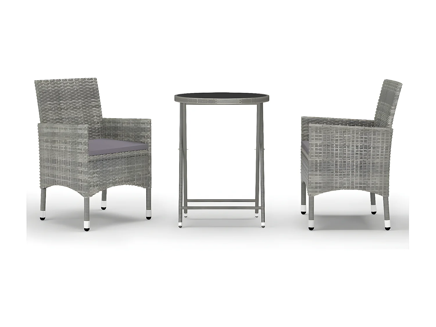 3 pcs conjunto bistrô jardim vime PE e vidro temperado cinzento PT890622