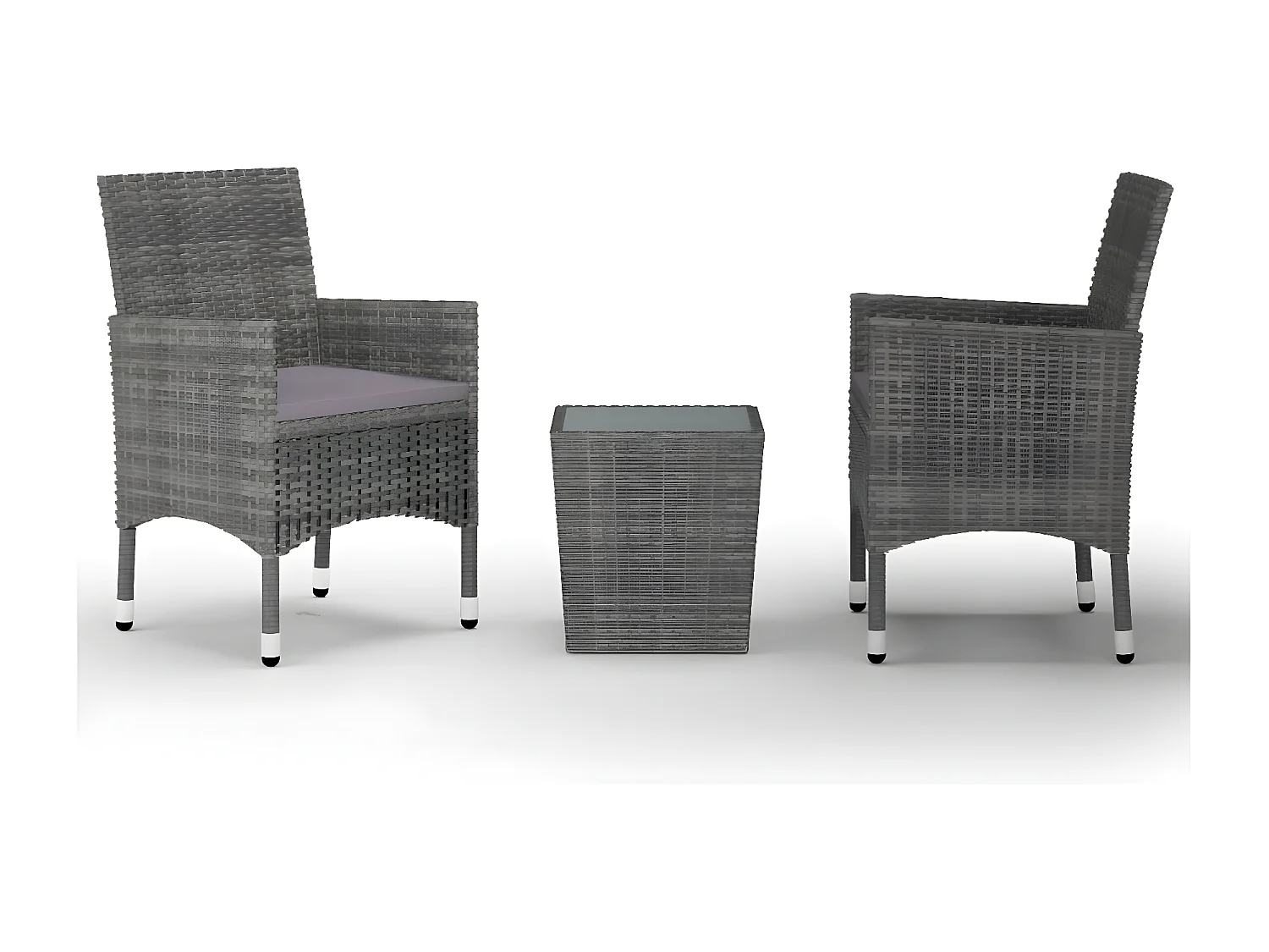 Ensemble de bistro 3 pcs Résine tressée et verre trempé Gris GFDF86484