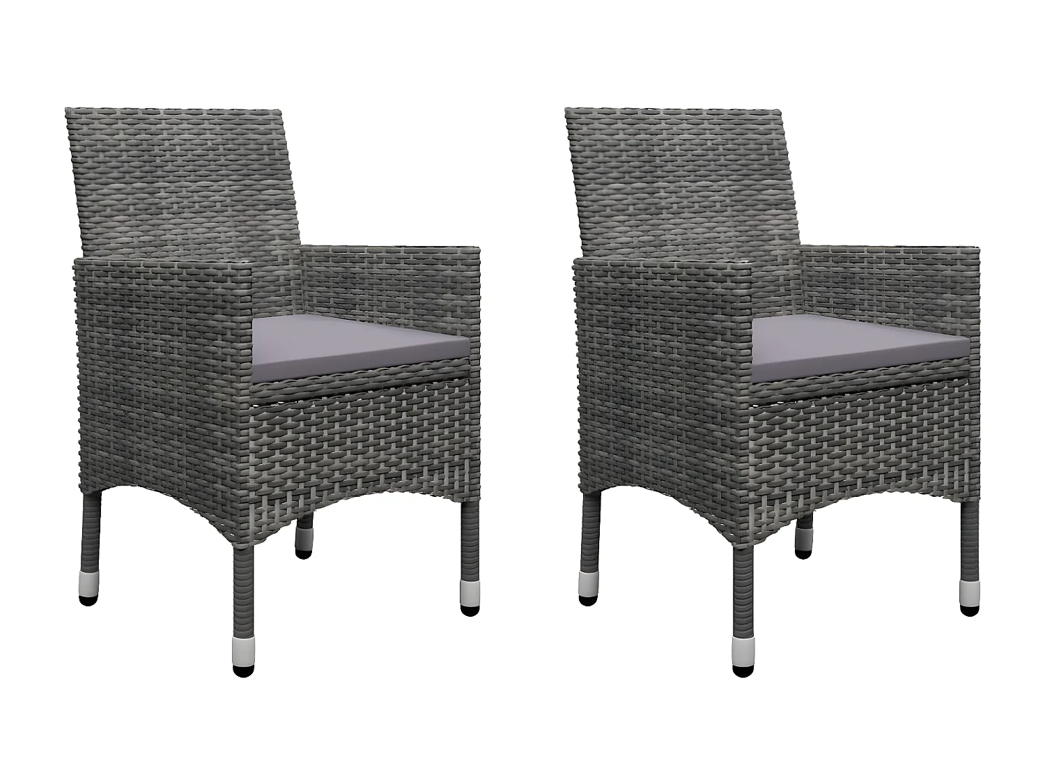 3 pcs conjunto bistrô vime PE e vidro temperado cinzento PT585889