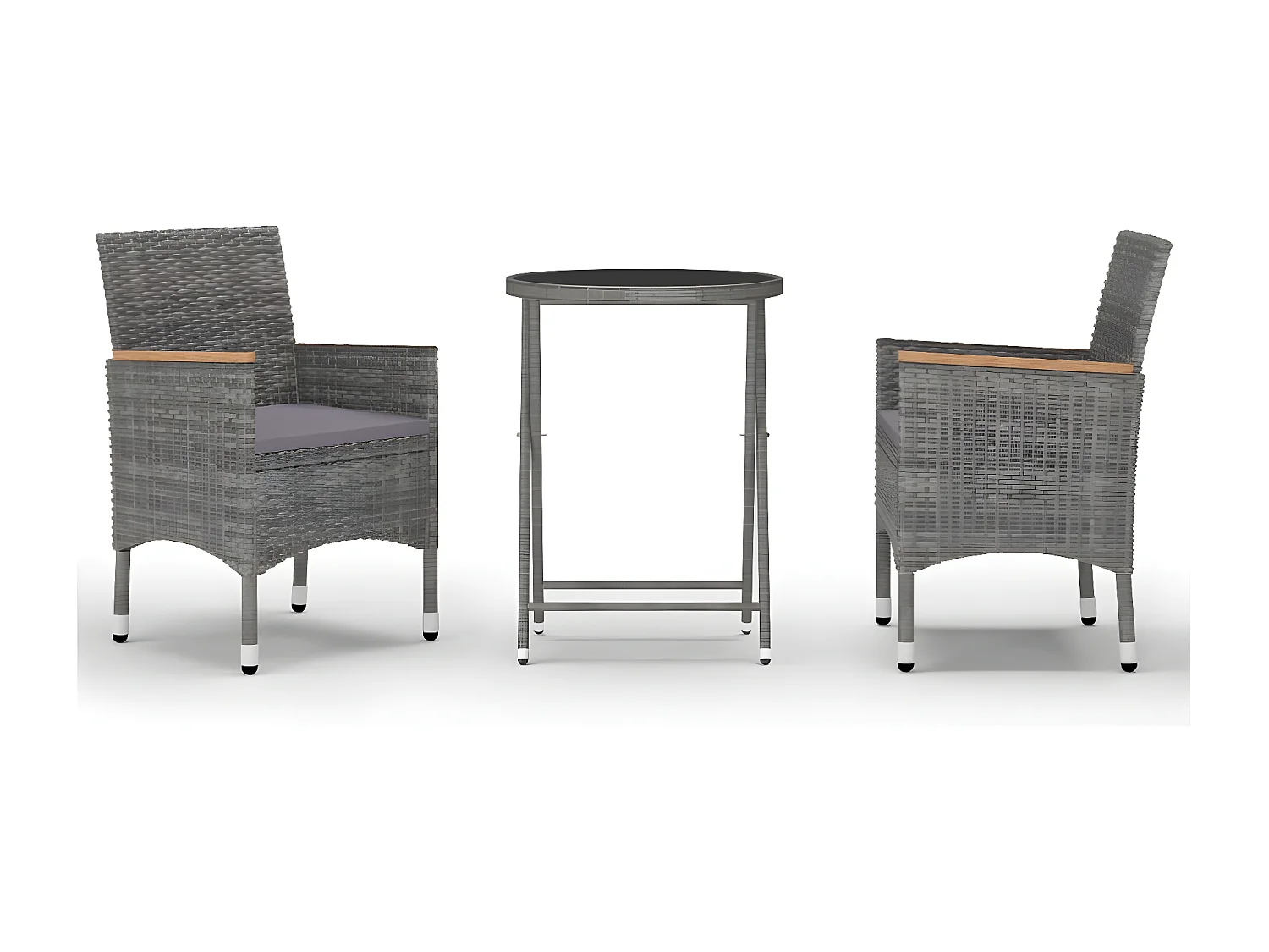 Ensemble de bistro 3 pcs Résine tressée et verre trempé Gris GFDF78479