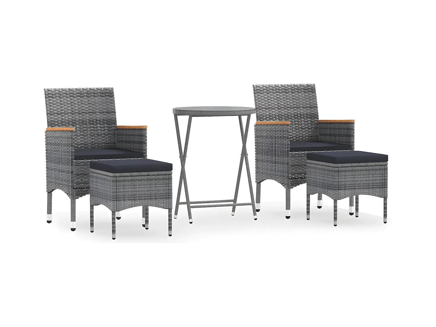 5 pcs conj. bistrô de jardim vime PE e vidro temperado cinzento PT283610