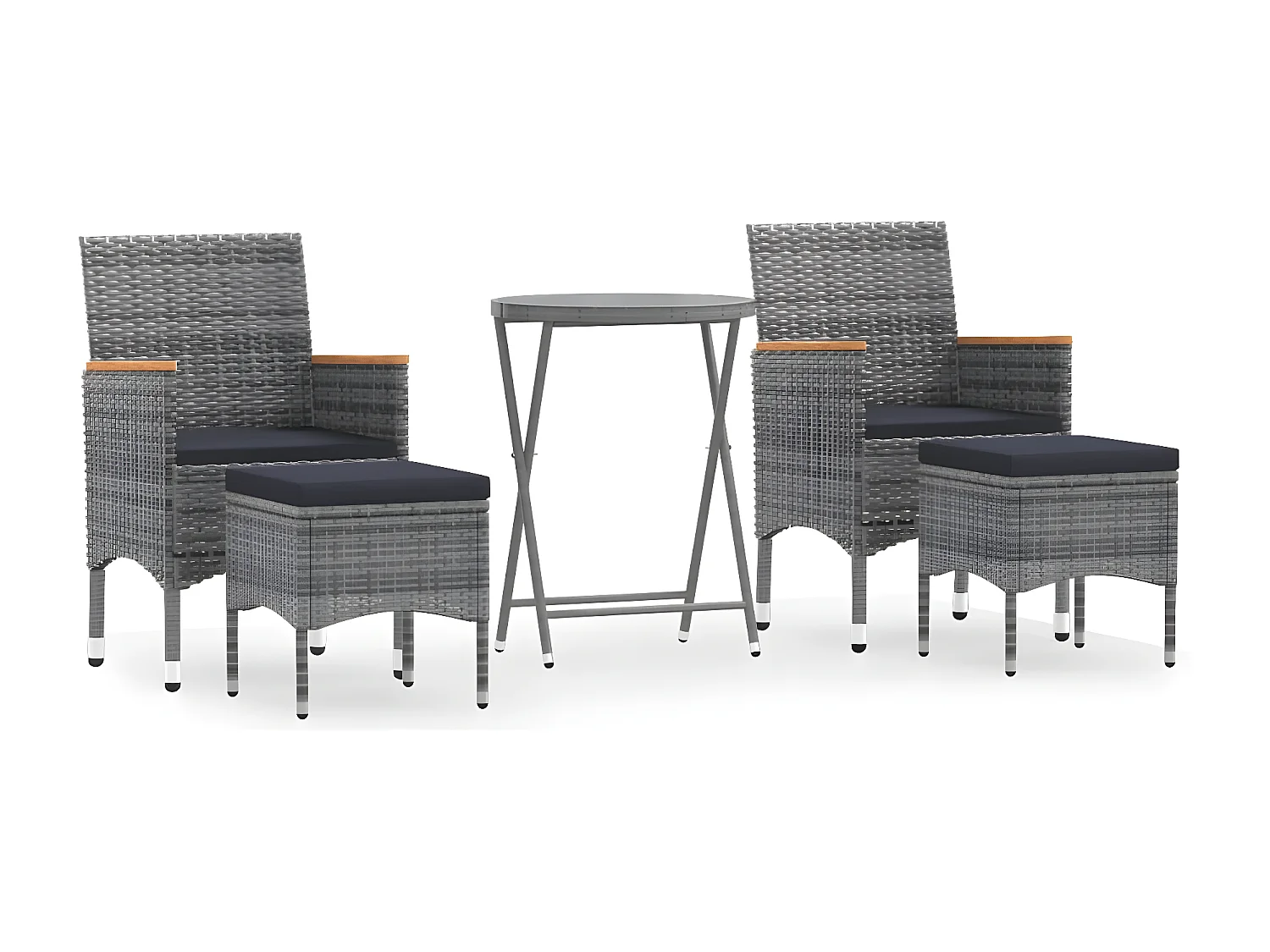 Ensemble de bistro 5 pcs Résine tressée et verre trempé Gris GFDF10618