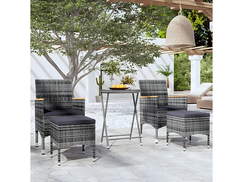 Ensemble de bistro 5 pcs Résine tressée et verre trempé Gris GFDF10618