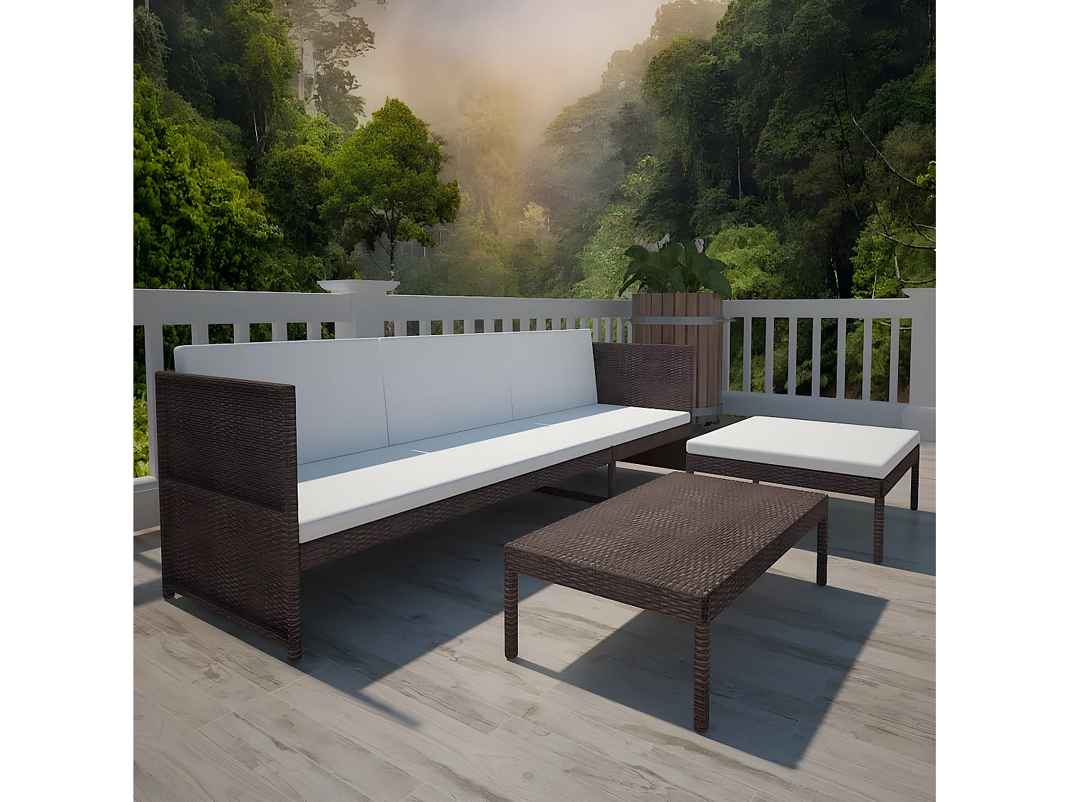 3-tlg. Garten-Sitzgruppe: Sofa + Tisch | Garten-Lounge-Set mit Auflagen Poly Rattan Braun -GKD567440