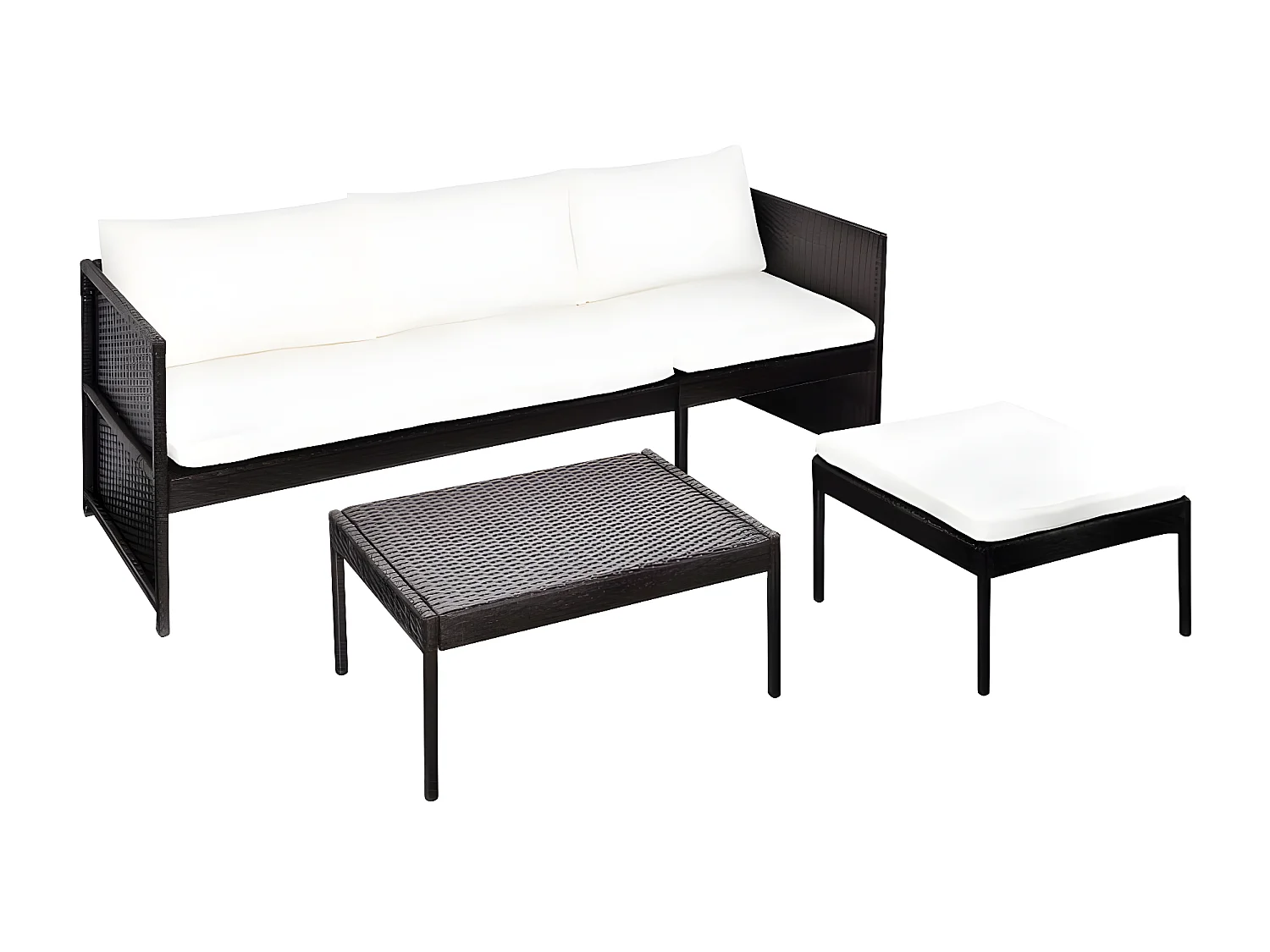 3-tlg. Garten-Sitzgruppe: Sofa + Tisch | Garten-Lounge-Set mit Auflagen Poly Rattan Braun -GKD567440