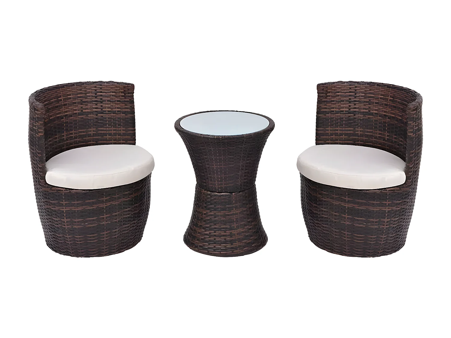 3 pcs conjunto bistrô com almofadas vime PE castanho PT603759