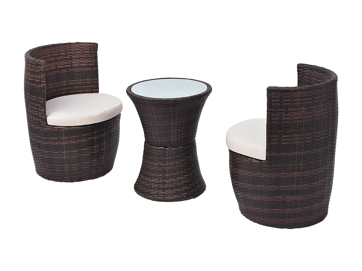 3 pcs conjunto bistrô com almofadas vime PE castanho PT603759