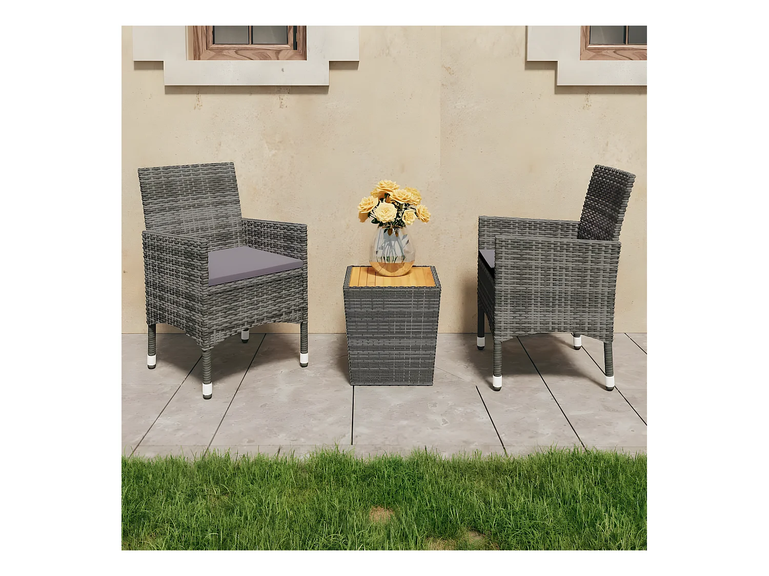 Ensemble de bistro 3 pcs Résine tressée et bois d'acacia Gris GFDF86348