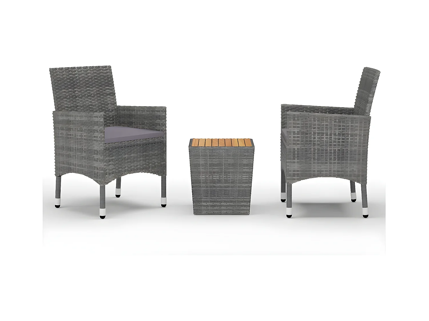 3-delige Bistroset poly rattan en acaciahout grijs NL997968