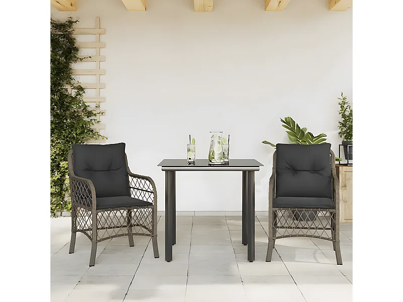 Ensemble de bistro 3 pcs avec coussins gris résine tressée GFDF67402