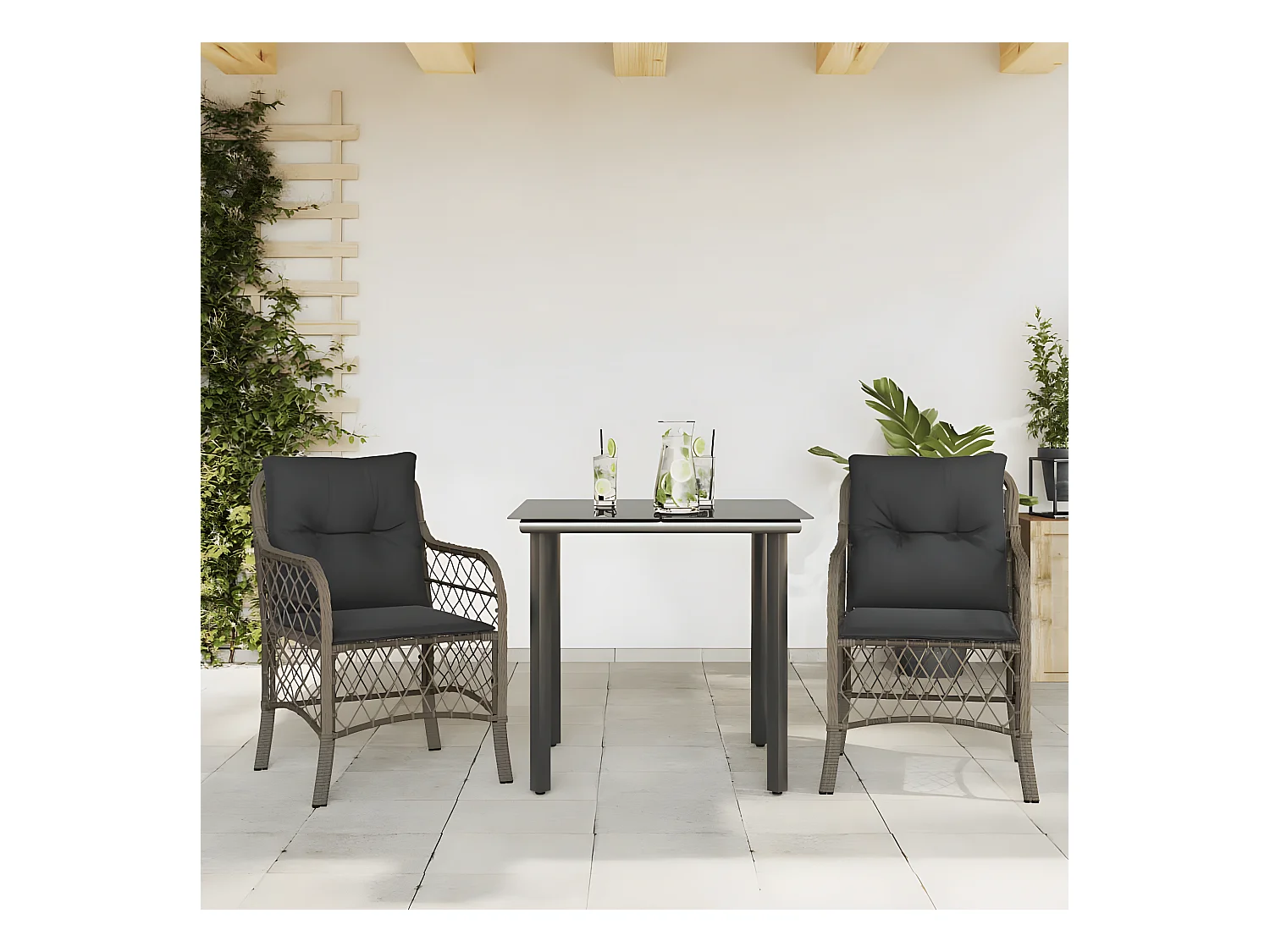 Ensemble de bistro 3 pcs avec coussins gris résine tressée GFDF67402