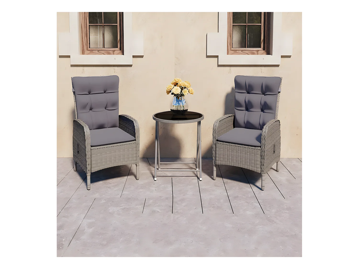 Ensemble de bistro de jardin 3 pcs Résine tressée et verre Gris GFDF48563