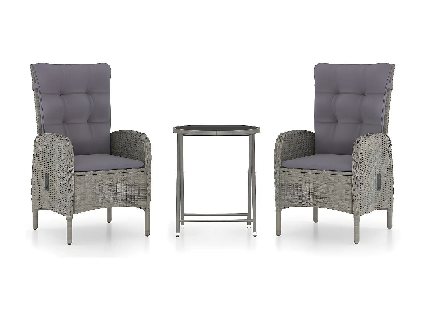 3-delige Bistroset poly rattan en glas grijs NL216133