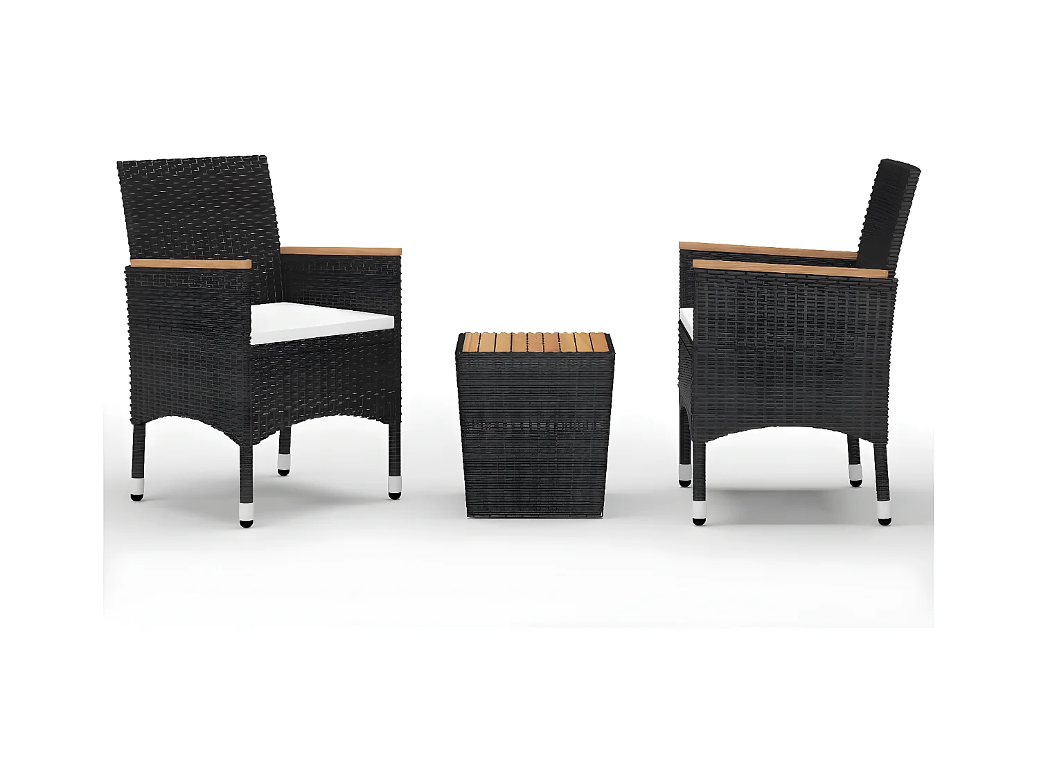 3 pzas Comedor de jardín ratán sintético madera acacia negro KOW97185