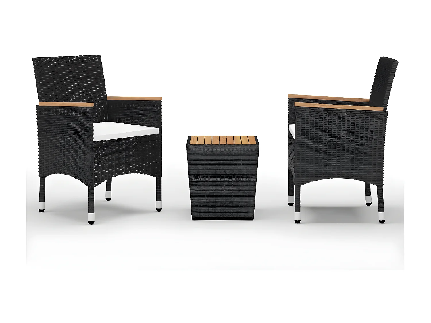 Ensemble de bistro 3 pcs Résine tressée et bois d'acacia Noir GFDF17980