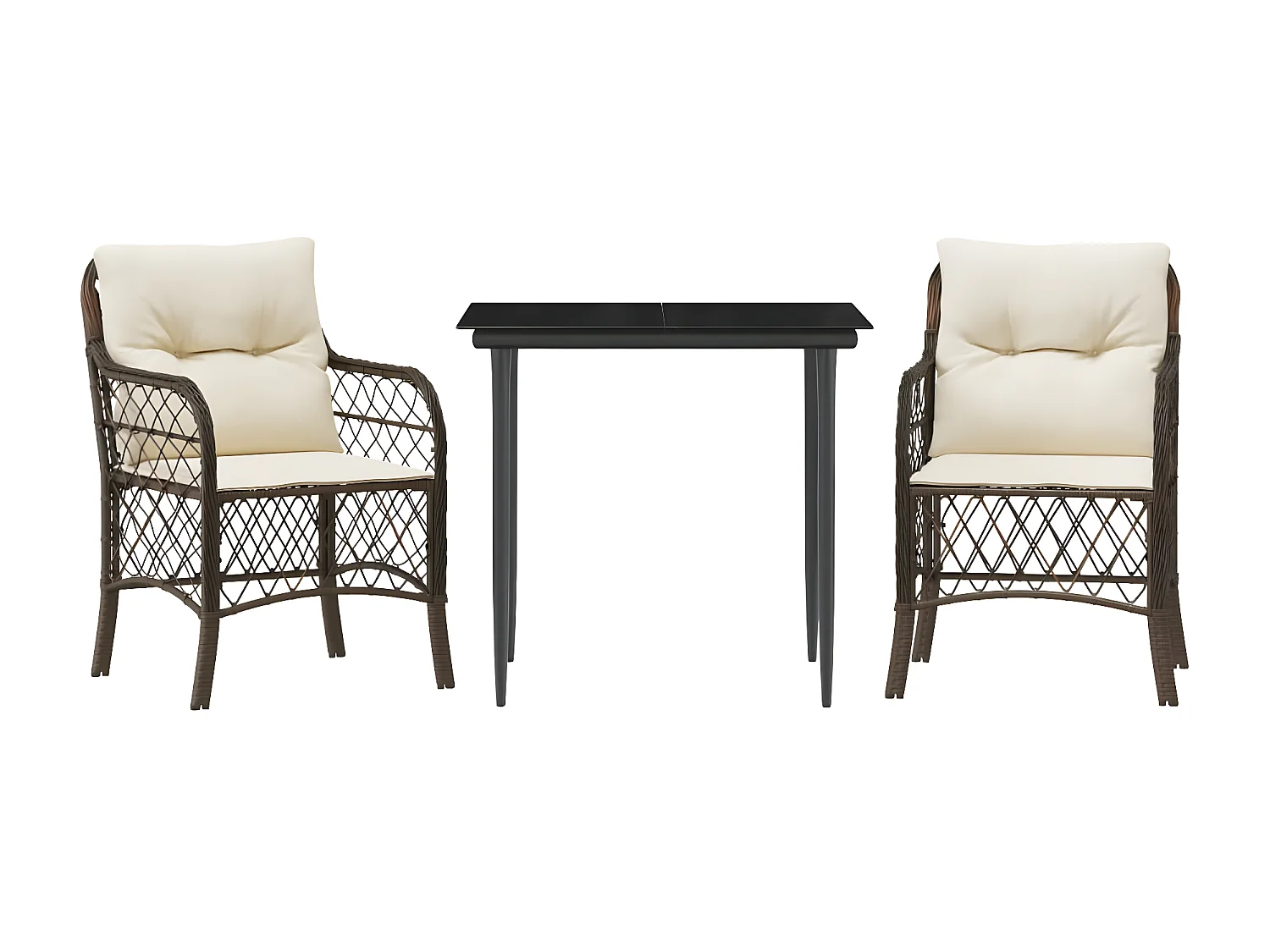 Ensemble de bistro 3 pcs avec coussins marron résine tressée GFDF61425