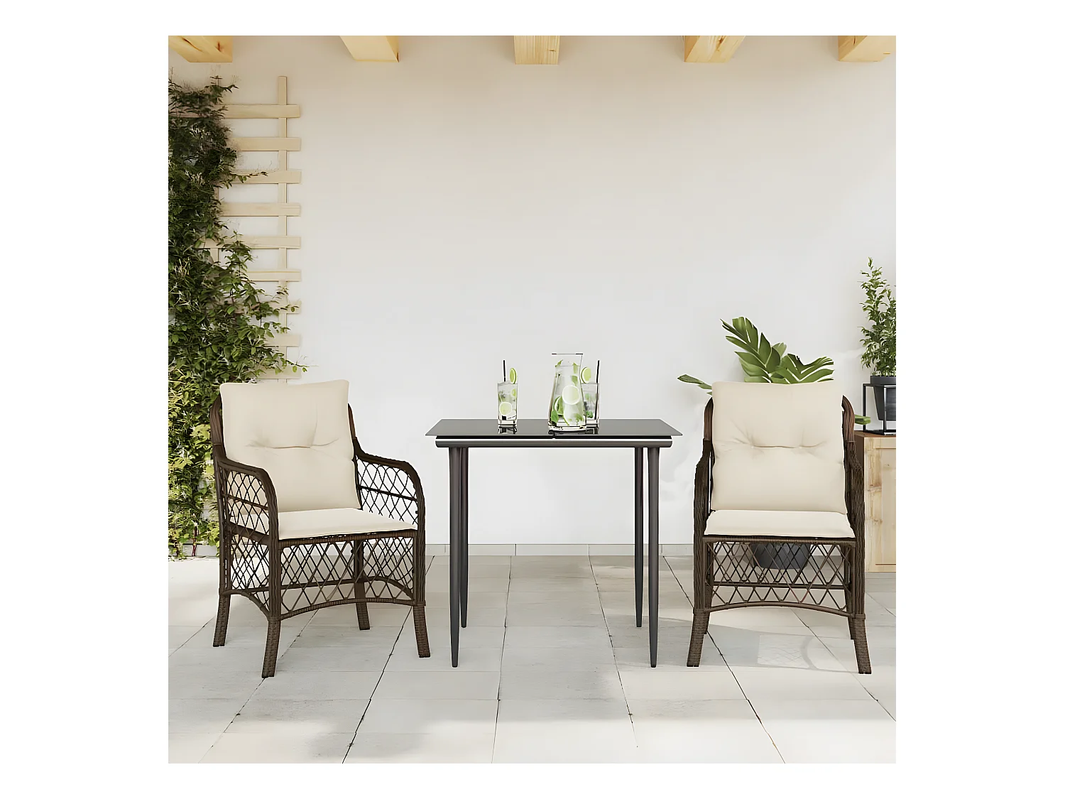 Ensemble de bistro 3 pcs avec coussins marron résine tressée GFDF61425