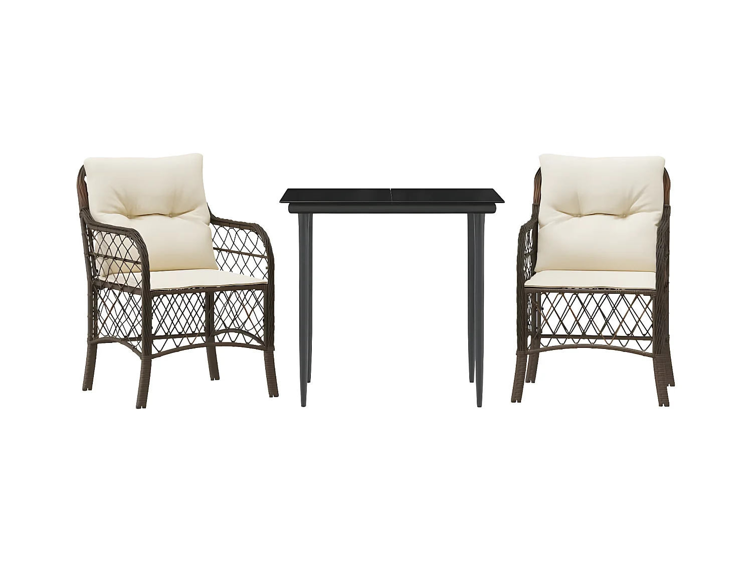 Ensemble de bistro 3 pcs avec coussins marron résine tressée GFDF61425