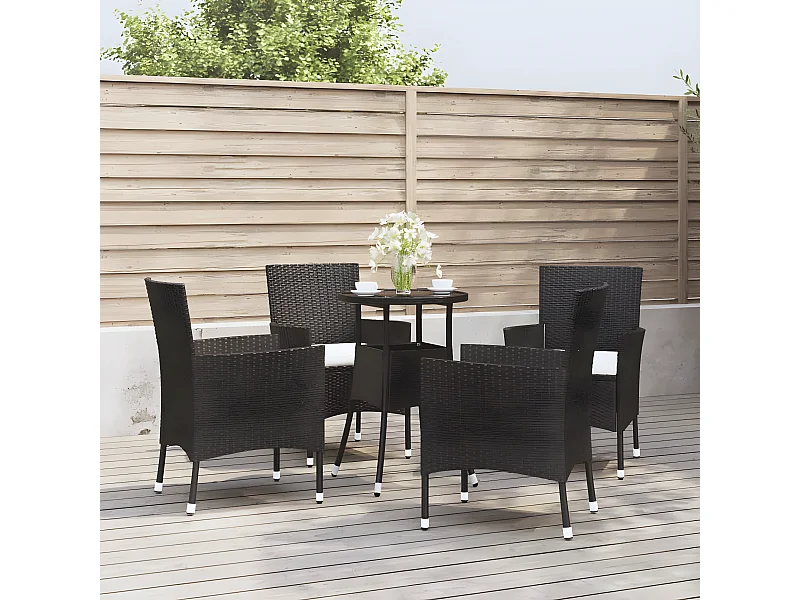 Ensemble de bistro de jardin 5 pcs coussins noir poly rotin GFDF93524