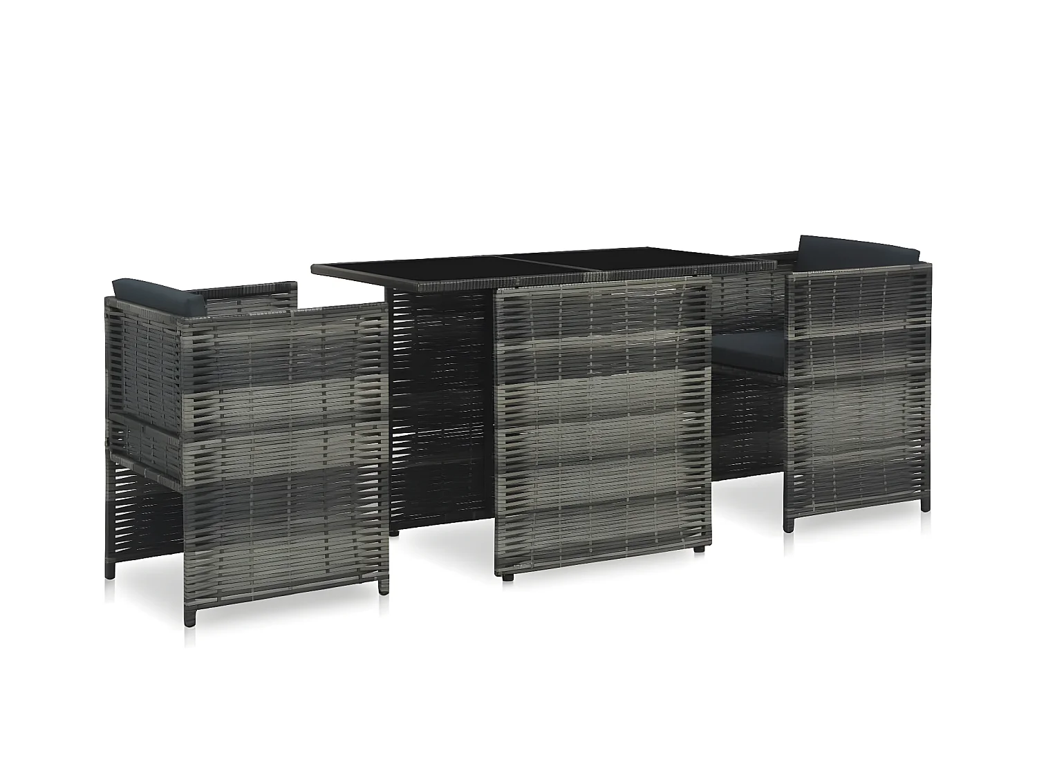 3-delige Bistroset met kussens poly rattan grijs NL459621