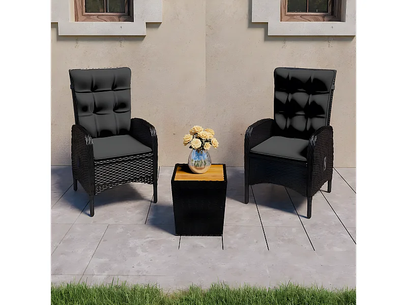 Ensemble de bistro de jardin 3pcs Résine tressée et acacia Noir GFDF14311