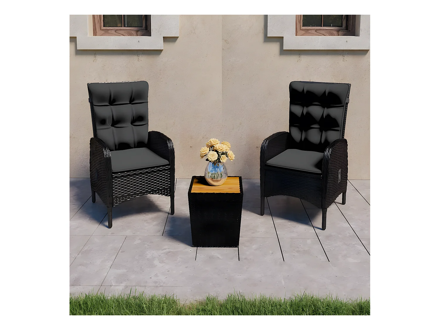 Ensemble de bistro de jardin 3pcs Résine tressée et acacia Noir GFDF14311