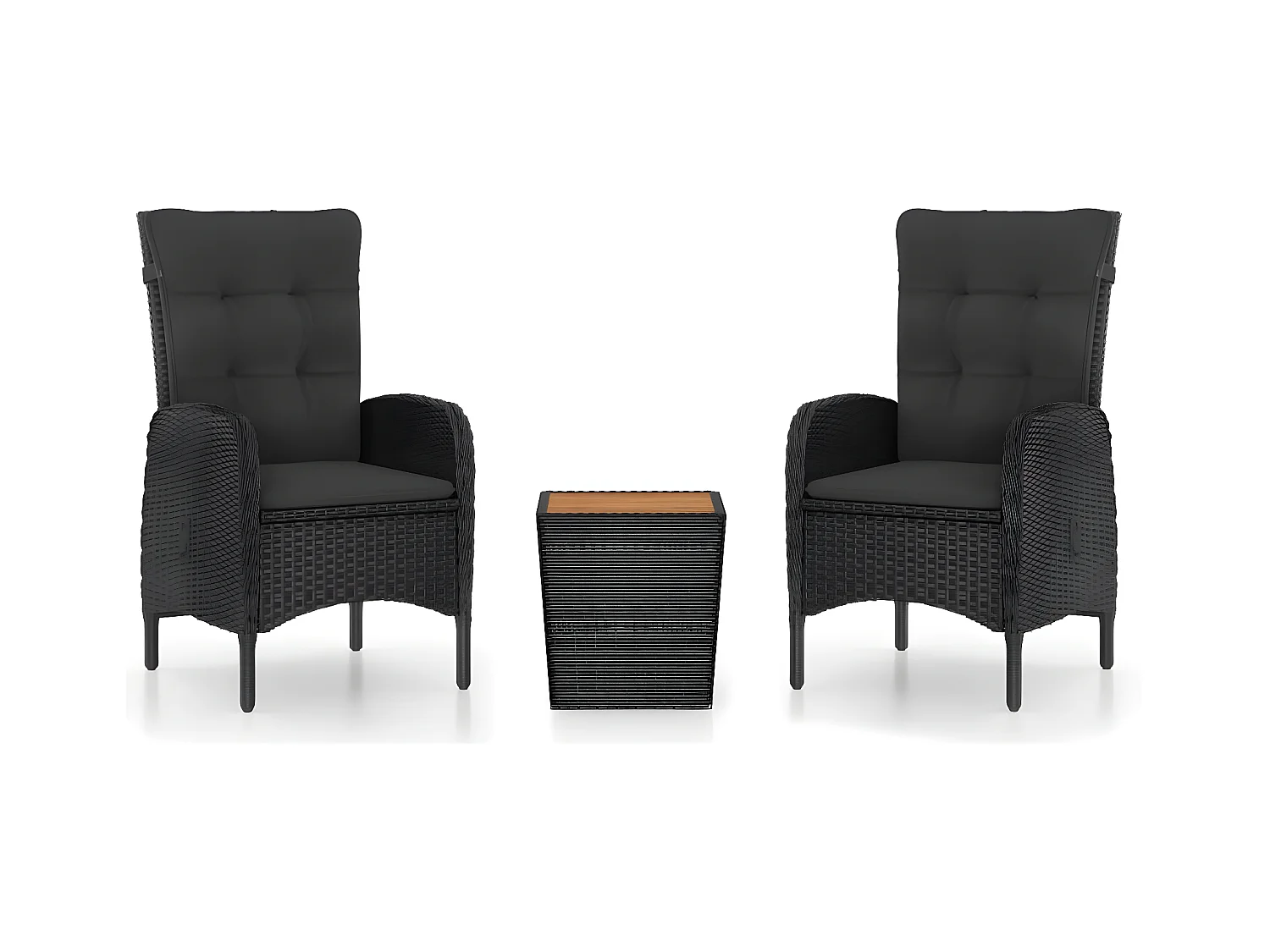 3 pzas Comedor de jardín ratán sintético madera acacia negro KOW13132