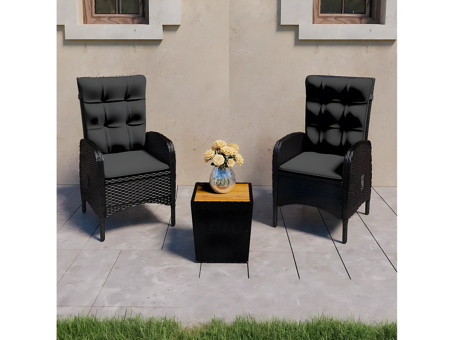 Ensemble de bistro de jardin 3pcs Résine tressée et acacia Noir GFDF14311
