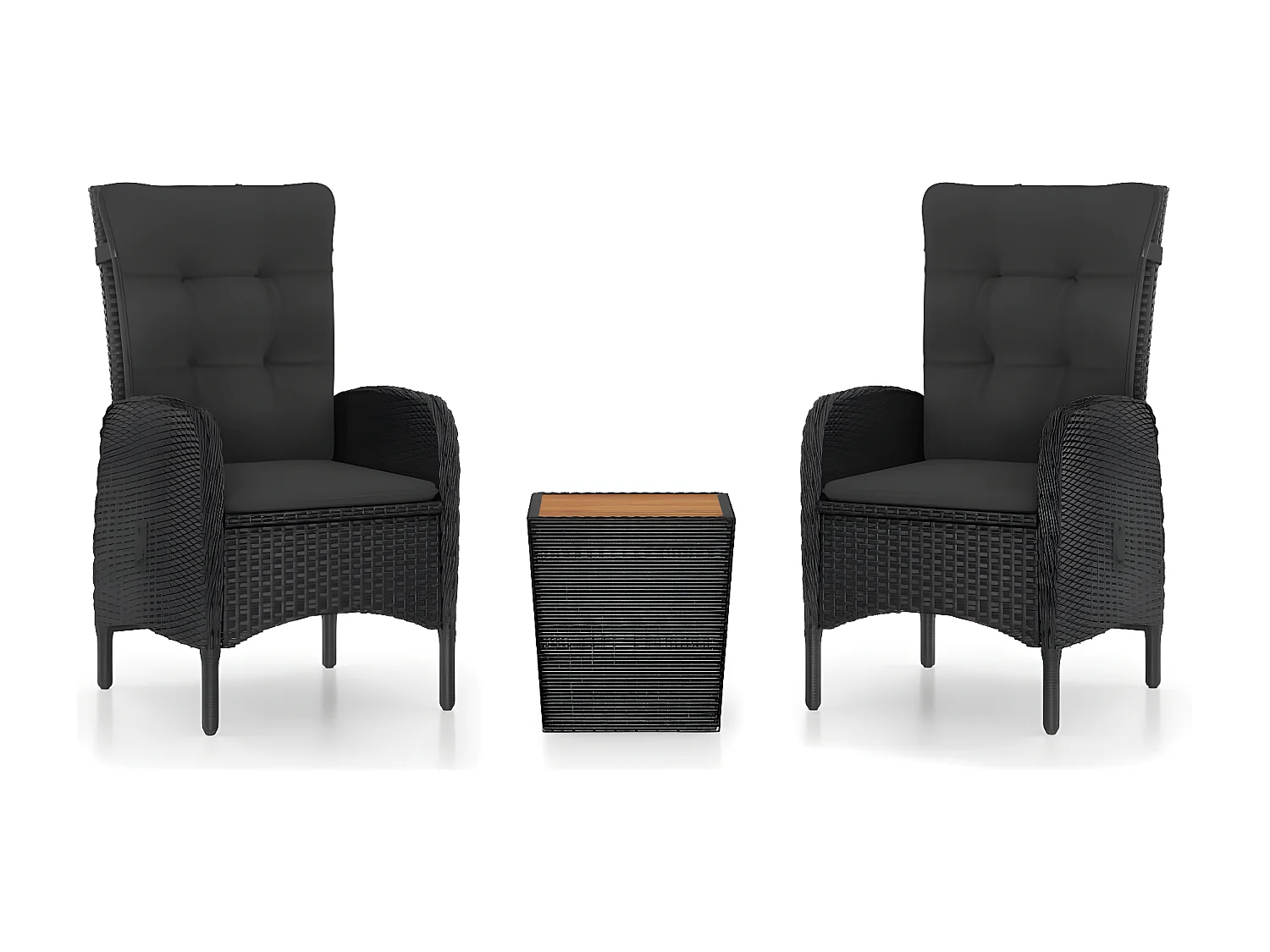 Ensemble de bistro de jardin 3pcs Résine tressée et acacia Noir GFDF14311