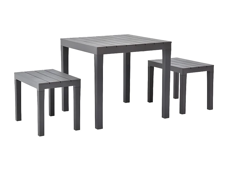 Salon de jardin-Table de jardin + 2 bancs Plastique Marron GFDF22665