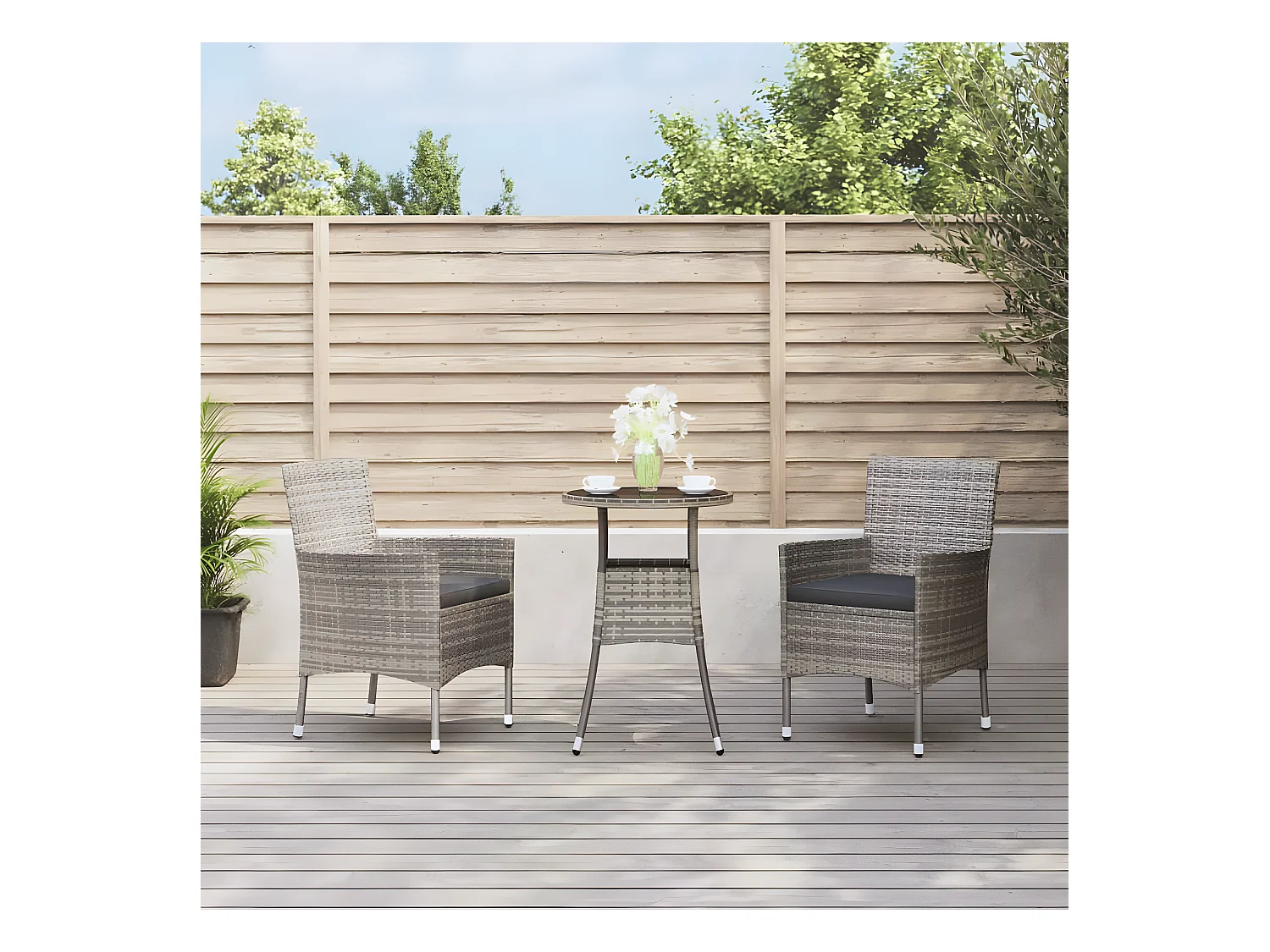 Ensemble de bistro de jardin 3 pcs coussins gris poly rotin GFDF44639