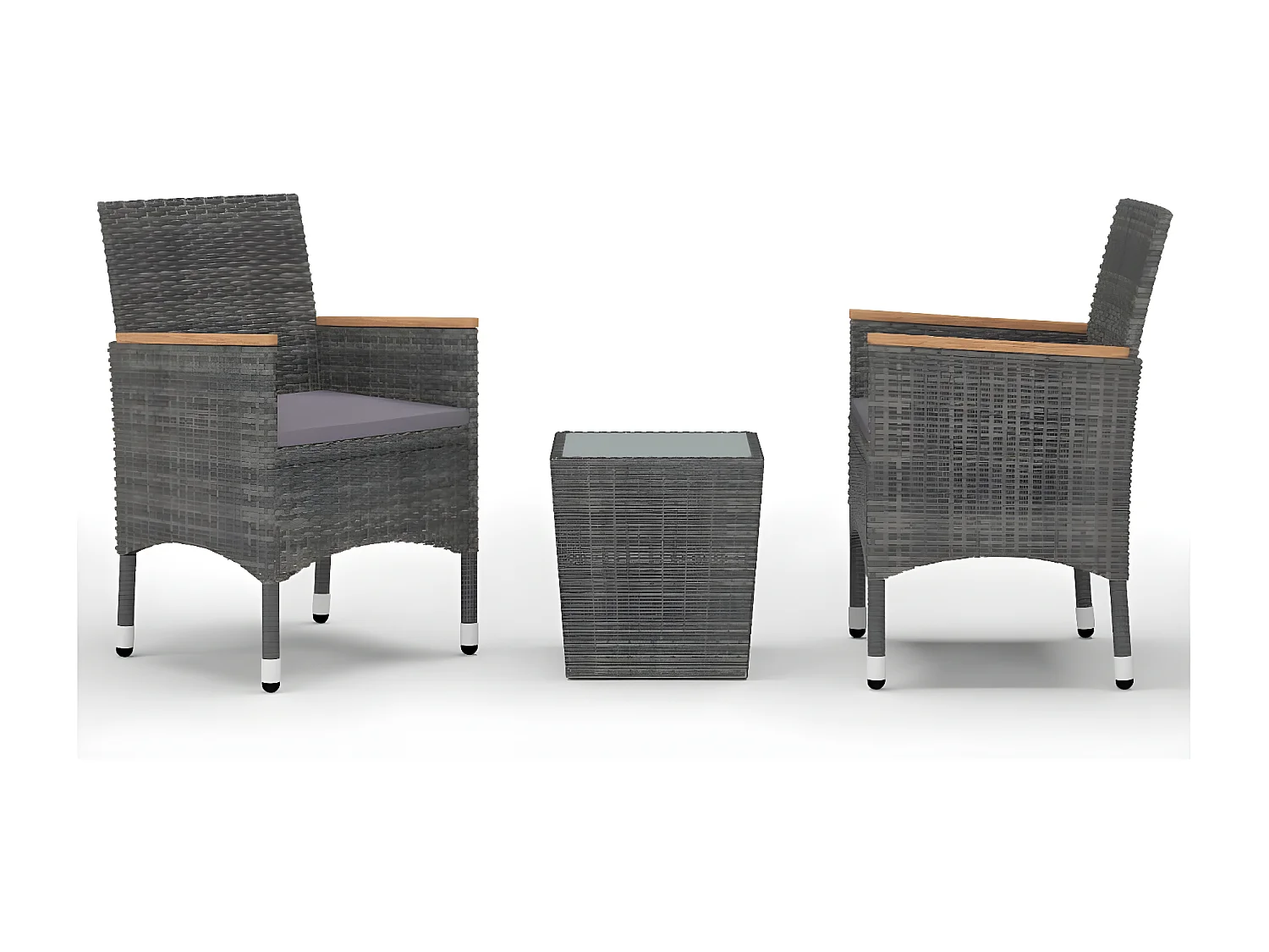 Ensemble de bistro 3 pcs Résine tressée et verre trempé Gris GFDF47576