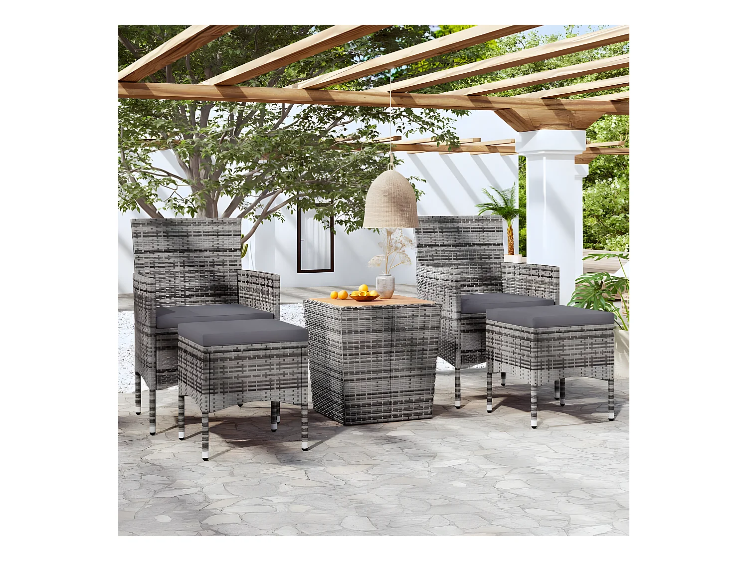 Ensemble de bistro de jardin 5pcs Résine tressée et acacia Gris GFDF23185