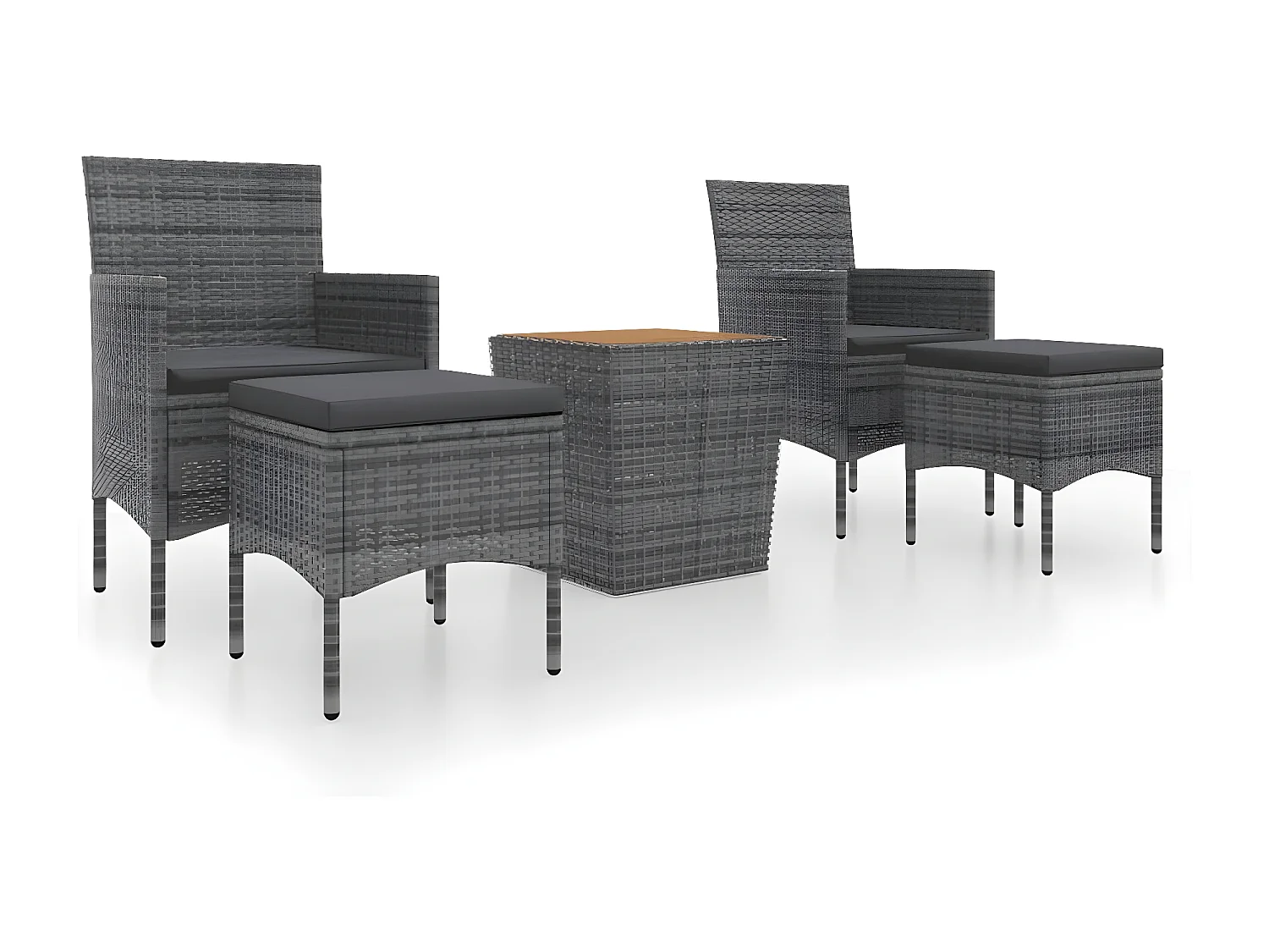 5 pcs conjunto bistrô de jardim vime PE/acácia maciça cinzento PT139153