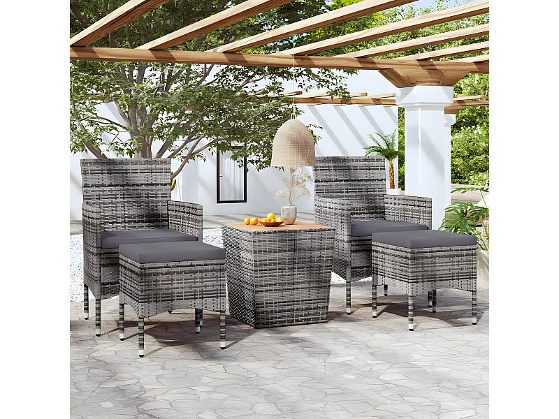 5 pcs conjunto bistrô de jardim vime PE/acácia maciça cinzento PT139153