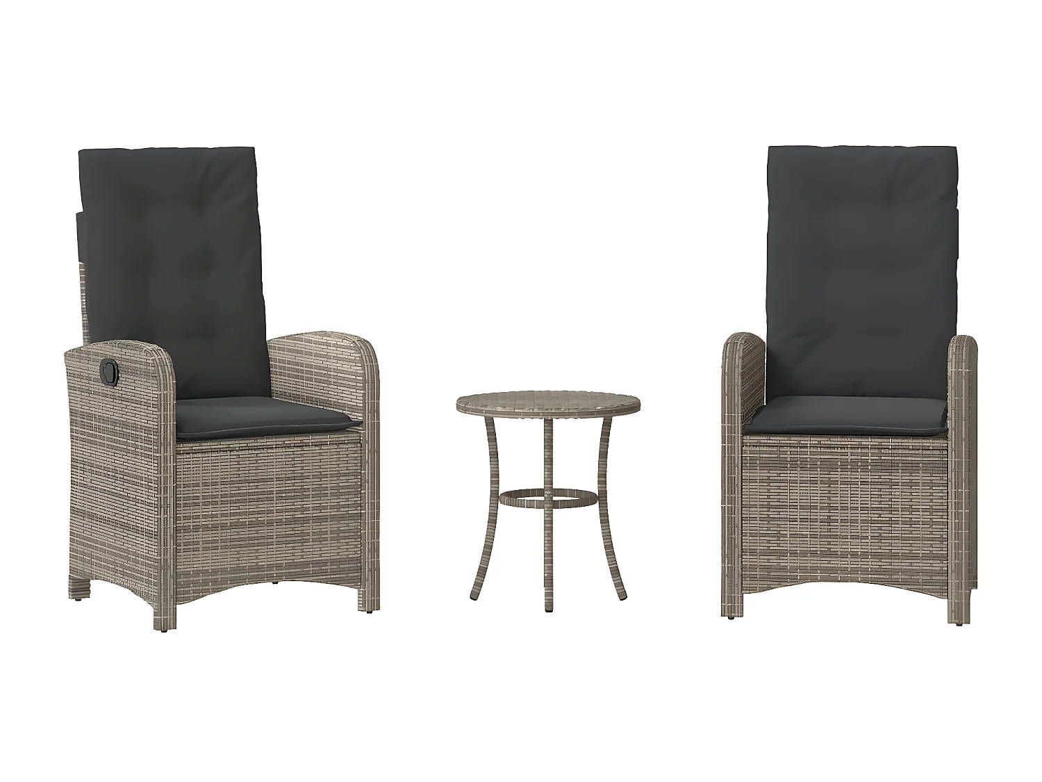 Ensemble de bistro 3 pcs avec coussins gris résine tressée GFDF18234