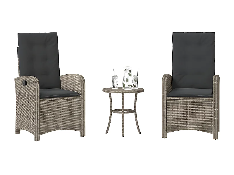 Ensemble de bistro 3 pcs avec coussins gris résine tressée GFDF18234