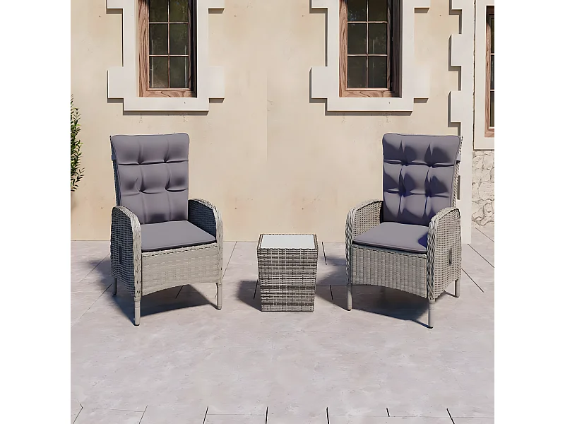 Ensemble de bistro de jardin 3 pcs Résine tressée et verre Gris GFDF22513