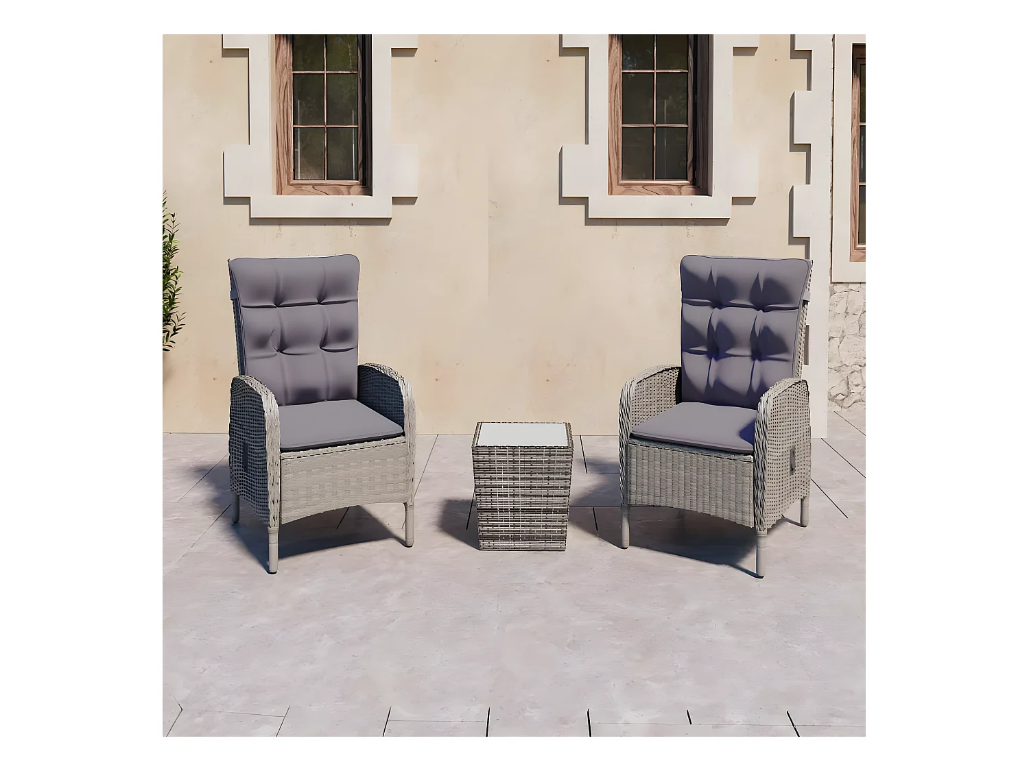 Ensemble de bistro de jardin 3 pcs Résine tressée et verre Gris GFDF22513