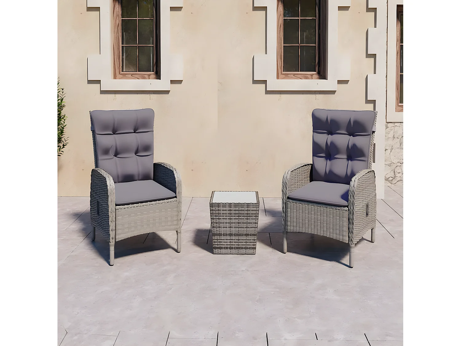 3-delige Bistroset poly rattan en glas grijs NL518225