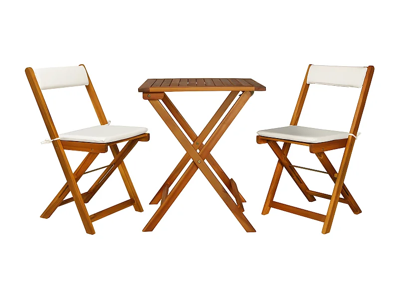 3 pcs conjunto bistrô dobrável c/ almofadões em acácia maciça PT821679