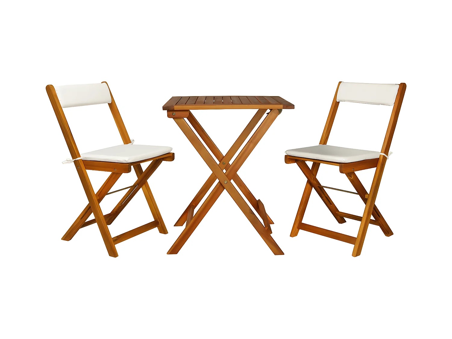 3 pcs conjunto bistrô dobrável c/ almofadões em acácia maciça PT821679