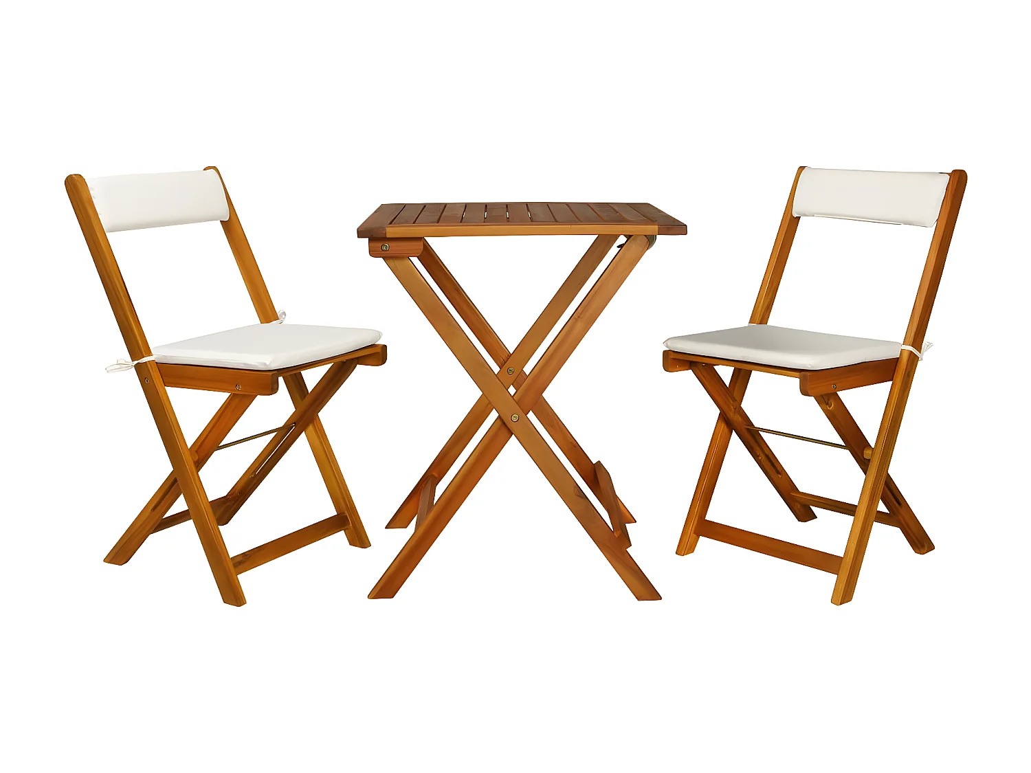 3 pcs conjunto bistrô dobrável c/ almofadões em acácia maciça PT821679